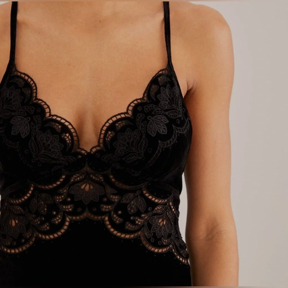 Farm Rio Black Richelieu Velvet Slip Dress - Picture 5 of 7